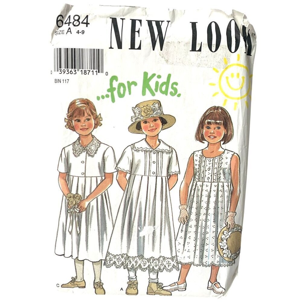 New Look 6484 Sewing Pattern Girl's Dress Summer Short Sleeve High Waist UNCUT